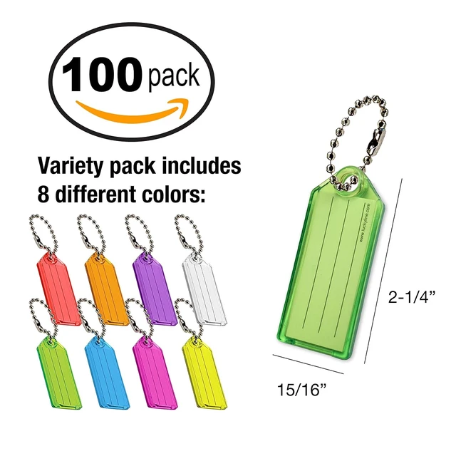 Alt view image 6 of 7 - Colored Key Tags with Ball Chain Display Box of 100 Assorted Tags (10100)