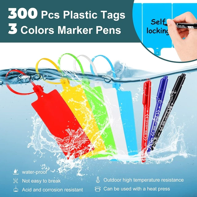Alt view image 4 of 7 - 300 Pcs Waterproof Plastic Shipping Tags & Seals, 255mm Hanging Labels with 3-Color Marker Pens & Fasteners for Logistics & Luggage (Red, Blue, Green, Yellow, White)
