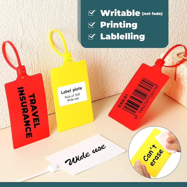 Alt view image 5 of 7 - 300 Pcs Waterproof Plastic Shipping Tags & Seals, 255mm Hanging Labels with 3-Color Marker Pens & Fasteners for Logistics & Luggage (Red, Blue, Green, Yellow, White)