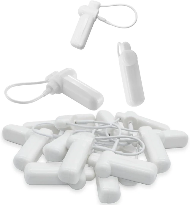 Main image of 100pcs Hard Security Tags with Lanyard Reusable Clothing Tag with String for 58kHz EAS Checkpoint Security System (White)