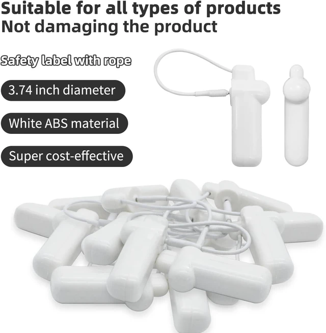 Alt view image 3 of 6 - 100pcs Hard Security Tags with Lanyard Reusable Clothing Tag with String for 58kHz EAS Checkpoint Security System (White)
