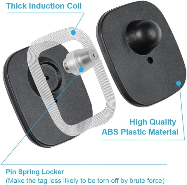Alt view image 3 of 7 - 250Pcs 8.2MHz RF Security Clothing Tags Black Retail EAS Tags with 250 Pins & 100 Lanyards