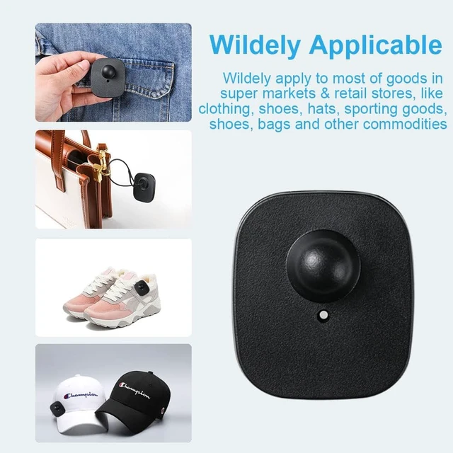 Alt view image 7 of 7 - 250Pcs 8.2MHz RF Security Clothing Tags Black Retail EAS Tags with 250 Pins & 100 Lanyards