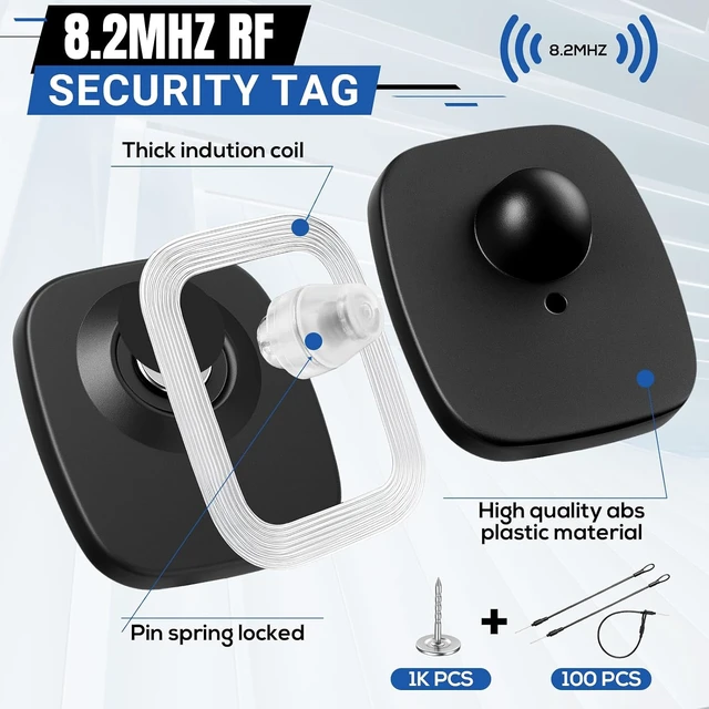 Alt view image 3 of 5 - 1000 Pcs 8.2MHz RF Clothing Security Tags Retail Hard Tags with 1000 Pins & 100 Lanyards for Store, Garment Shop & Supermarket