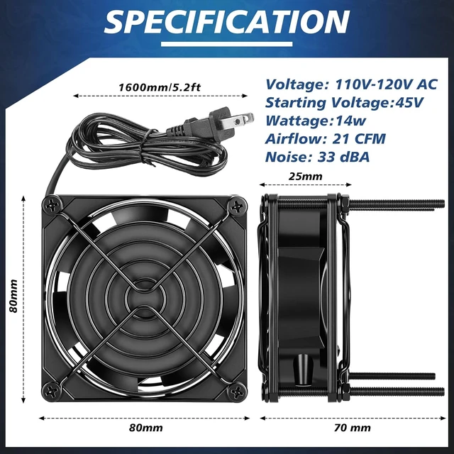 Alt view image 2 of 7 - 8-Pack 120V AC 80mm*25mm Cooling Muffin Exhaust Fans