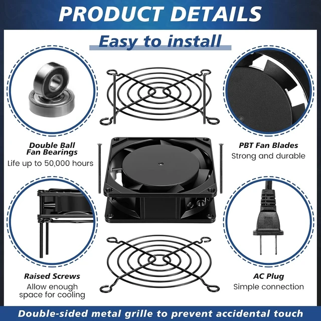 Alt view image 3 of 7 - 8-Pack 120V AC 80mm*25mm Cooling Muffin Exhaust Fans