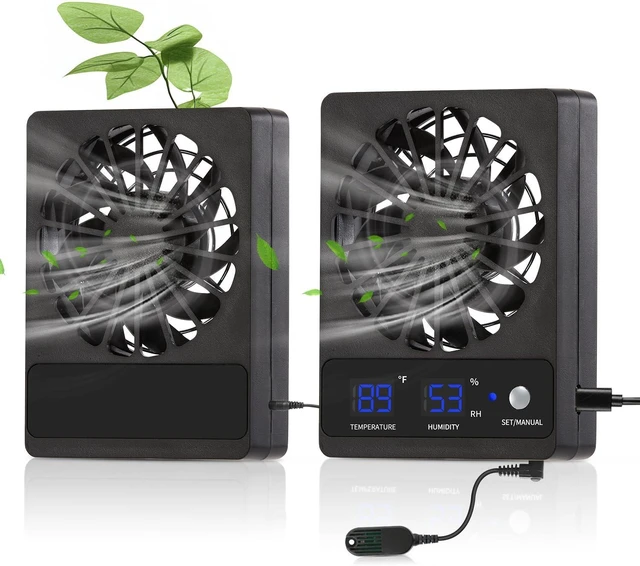 Main image of Reptile Ventilation Fan with Hygrometer & Temperature Display Auto-Adjusting Humidity/Temp for Aquariums & Insect Tanks, 2-Pack
