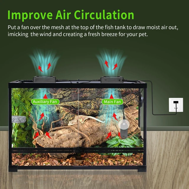 Alt view image 4 of 7 - Reptile Ventilation Fan with Hygrometer & Temperature Display Auto-Adjusting Humidity/Temp for Aquariums & Insect Tanks, 2-Pack