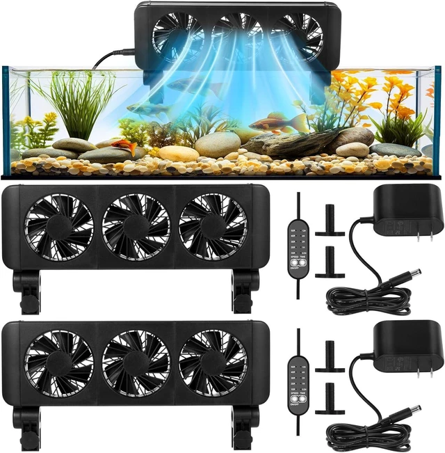 Main image of 3-Head Adjustable Aquarium Cooling Fan (2 Pcs) with Timer & 5 Wind Speeds, Quiet Fish Tank Chiller Fan for Freshwater & Saltwater Tanks