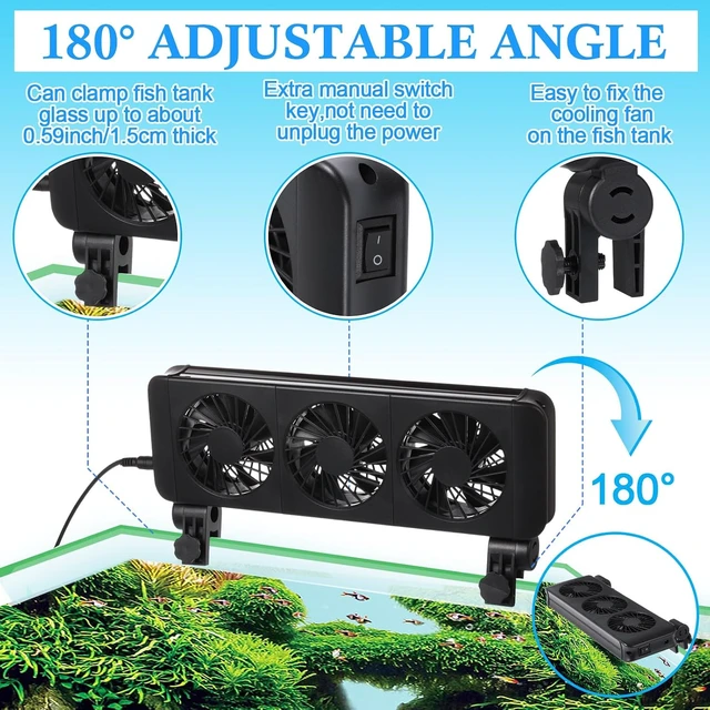 Alt view image 2 of 7 - 3-Head Adjustable Aquarium Cooling Fan (2 Pcs) with Timer & 5 Wind Speeds, Quiet Fish Tank Chiller Fan for Freshwater & Saltwater Tanks