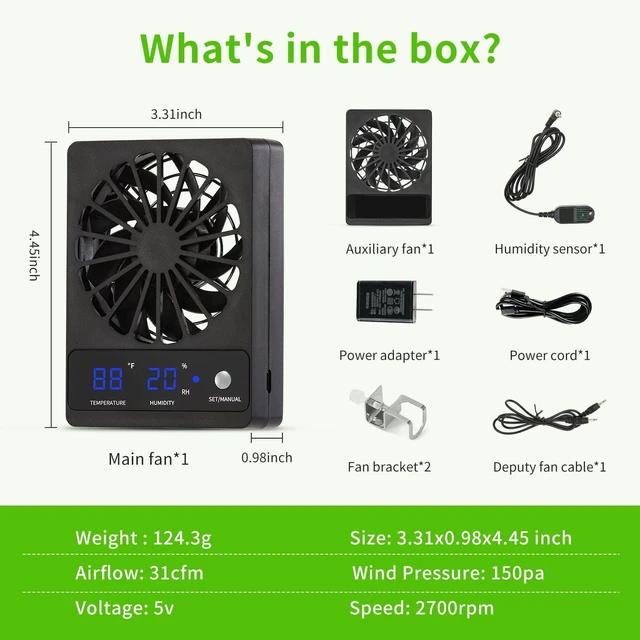 Alt view image 7 of 7 - Reptile Ventilation Fan with Hygrometer & Temperature Display Auto-Adjusting Humidity/Temp for Aquariums & Insect Tanks, 2-Pack