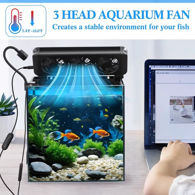 Alt view image 5 of 7 - 3-Head Adjustable Aquarium Cooling Fan (2 Pcs) with Timer & 5 Wind Speeds, Quiet Fish Tank Chiller Fan for Freshwater & Saltwater Tanks