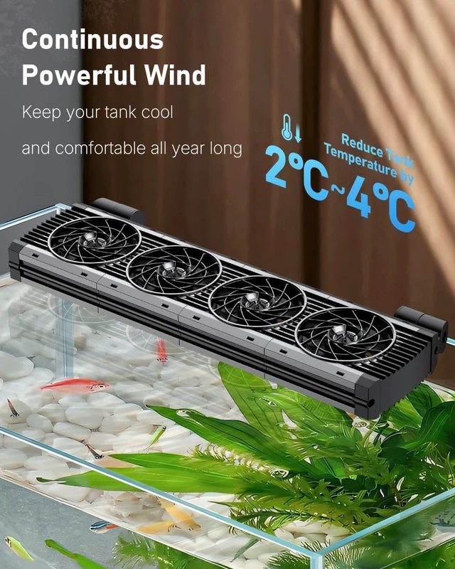Alt view image 2 of 7 - Fish Tank Cooling Fan with 5 Speed Modes & Timer Aquarium & Terrarium Water Chiller Fan for Freshwater and Saltwater Tanks