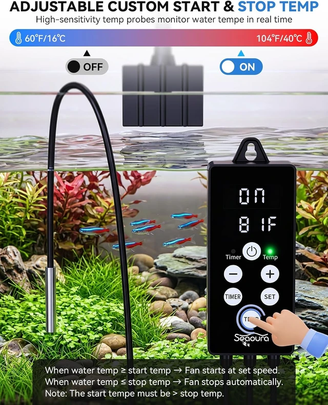Alt view image 2 of 7 - Fish Tank Cooling Fan with Timer & Temp Control Aquarium Chiller Fan