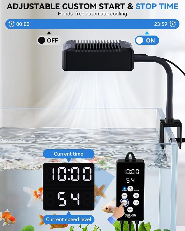 Alt view image 3 of 7 - Fish Tank Cooling Fan with Timer & Temp Control Aquarium Chiller Fan
