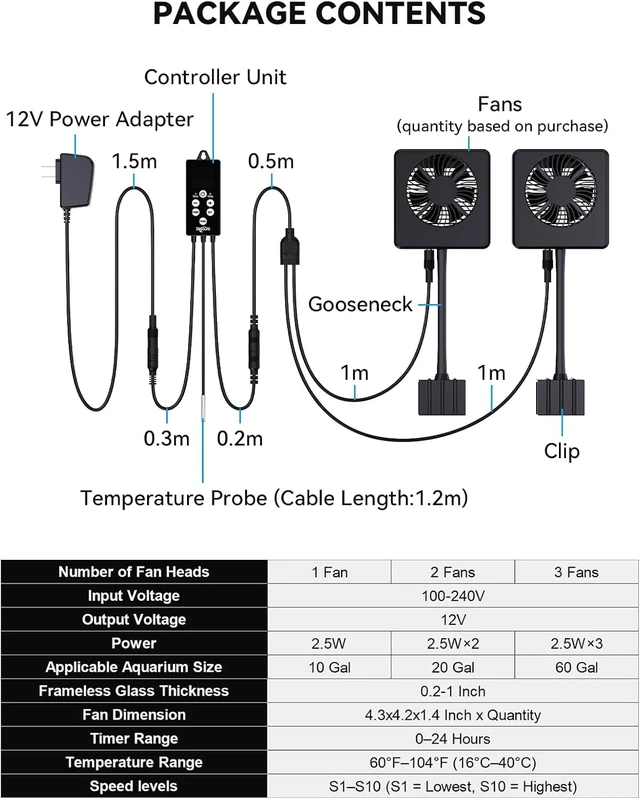 Alt view image 4 of 7 - Fish Tank Cooling Fan with Timer & Temp Control Aquarium Chiller Fan