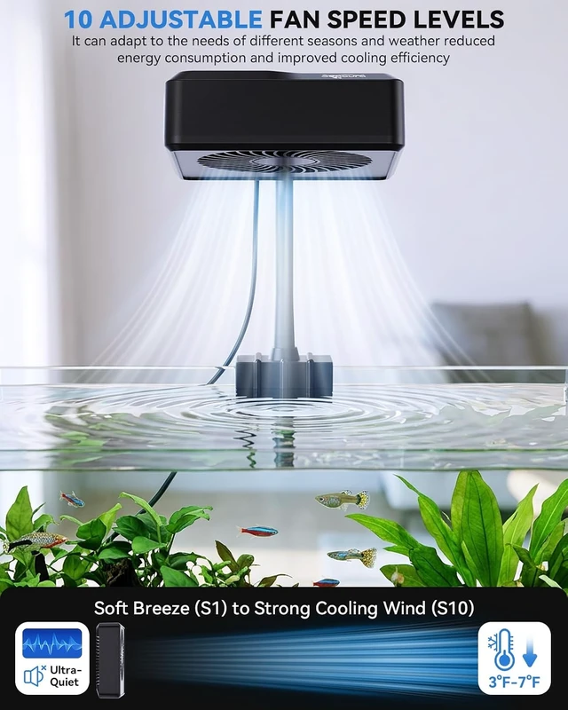 Alt view image 5 of 7 - Fish Tank Cooling Fan with Timer & Temp Control Aquarium Chiller Fan
