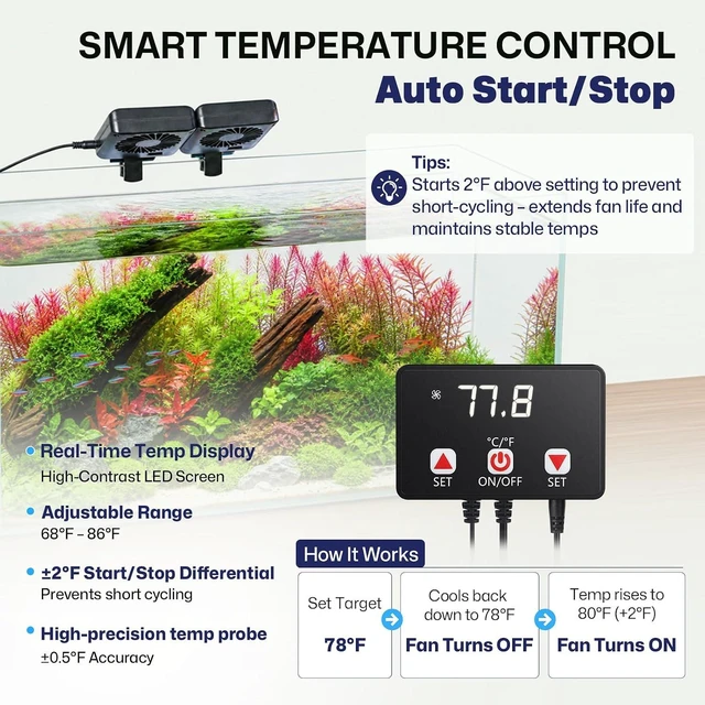 Alt view image 3 of 7 - Smart Temp-Control Aquarium Cooling Fan for 30-60 Gal Fish Tanks