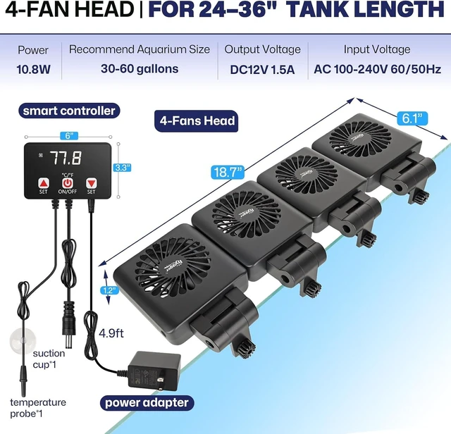 Alt view image 6 of 7 - Smart Temp-Control Aquarium Cooling Fan for 30-60 Gal Fish Tanks