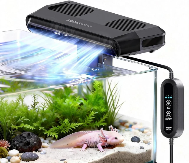 Main image of Ultra-Quiet Powerful Aquarium Fan, 3-7 Cooling Effect with 3 Adjustable Speed Modes, Fits Aquariums With or Without Edges for Axolotl, Seawater, Freshwater, Coral & Grass Tanks