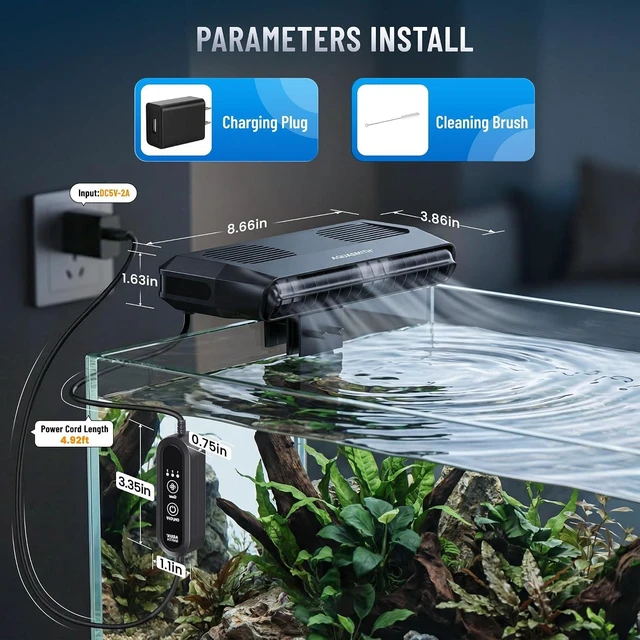 Alt view image 6 of 7 - Ultra-Quiet Powerful Aquarium Fan, 3-7 Cooling Effect with 3 Adjustable Speed Modes, Fits Aquariums With or Without Edges for Axolotl, Seawater, Freshwater, Coral & Grass Tanks