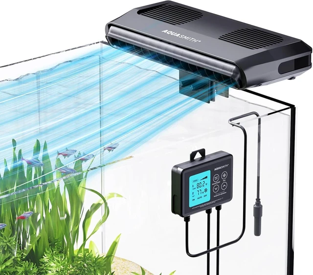 Main image of Fish Tank Cooler with Temperature Control & 3 Speed Modes, Min Setting 59, Auto Start/Stop, 3-7 Cooling Effect Aquarium Chiller Fan for Axolotl, Seawater, Freshwater, Coral & Grass Tanks