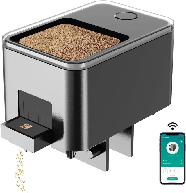 Main image of WiFi Automatic Fish Feeder & Dispenser for Aquarium with App Timer, Remote Control, USB Power Suits Pelleted Fish Tank Food, Black