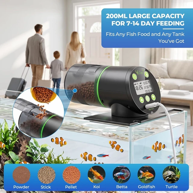Alt view image 5 of 7 - WiFi Auto Fish Food Dispenser with Remote APP Control, Plug Powered, Plug & USB-C Cable Vacation Automatic Fish Feeder for Small Tank, Betta & Turtle