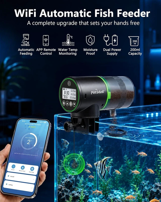 Alt view image 2 of 7 - WiFi Aquarium Fish Feeder with Automatic Dispensing & Temperature Monitoring