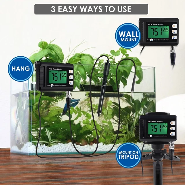 Alt view image 2 of 7 - Digital pH & Temperature Combo Meter with Auto Calibration Aquarium Thermometer & pH Monitor for Fish Tanks, Hydroponics, Aquaculture & Labs