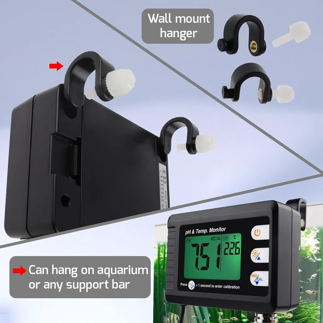 Alt view image 3 of 7 - Digital pH & Temperature Combo Meter with Auto Calibration Aquarium Thermometer & pH Monitor for Fish Tanks, Hydroponics, Aquaculture & Labs