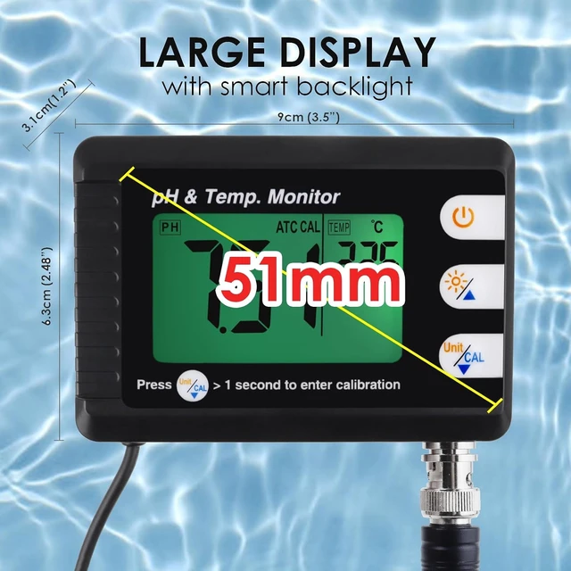 Alt view image 6 of 7 - Digital pH & Temperature Combo Meter with Auto Calibration Aquarium Thermometer & pH Monitor for Fish Tanks, Hydroponics, Aquaculture & Labs