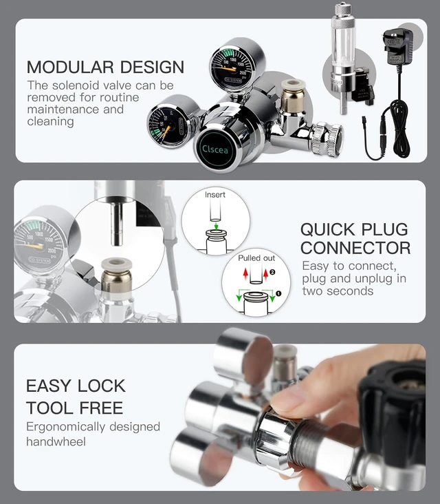 Alt view image 5 of 7 - R100S Dual-Gauge Aquarium CO2 Regulator with Solenoid & Bubble Counter
