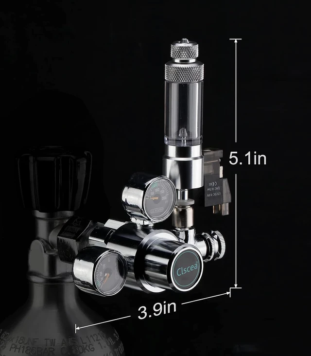 Alt view image 7 of 7 - R100S Dual-Gauge Aquarium CO2 Regulator with Solenoid & Bubble Counter