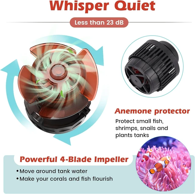 Alt view image 4 of 7 - 1500 GPH Adjustable-Flow Aquarium Wave Maker, 24V DC Quiet Magnetic Pump with Controller & Fish Guard for 20-100 Gallon Saltwater & Freshwater Tanks