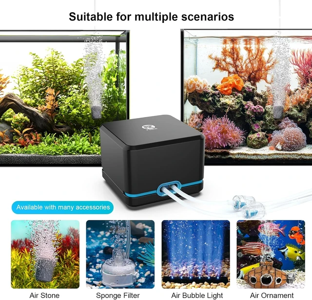 Alt view image 5 of 6 - Ultra-Quiet Dual-Outlet Aquarium Air Pump with Air Stones Oxygen Aerator