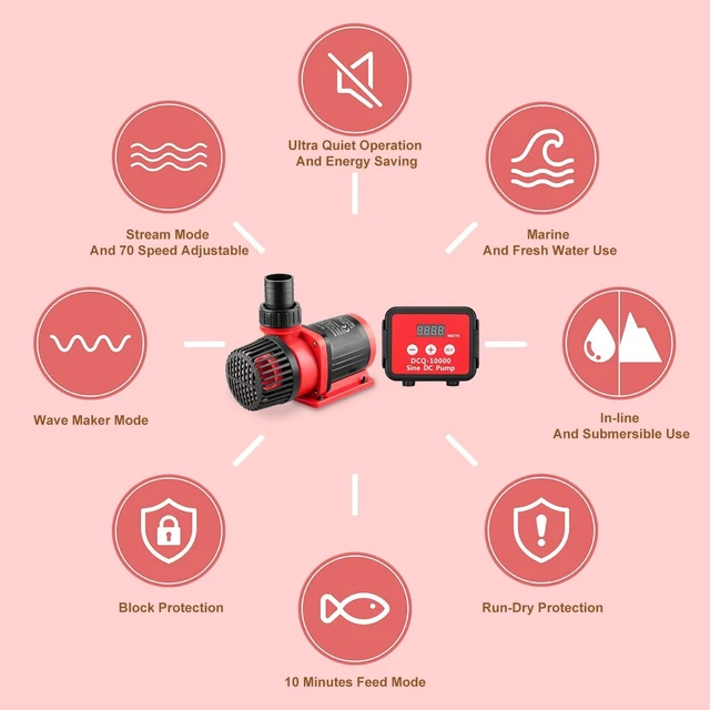 Alt view image 2 of 7 - 2640 GPH 80W Aquarium DC Water Pump with LCD Display Controller, DC24V, 18FT Lift 100-Speed ECO Quiet Inline & Submersible Pump for Fresh & Marine Tanks
