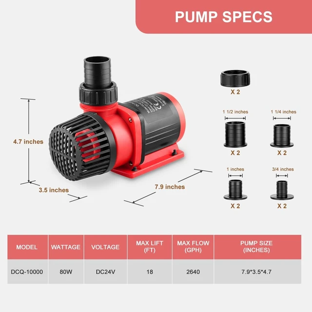 Alt view image 3 of 7 - 2640 GPH 80W Aquarium DC Water Pump with LCD Display Controller, DC24V, 18FT Lift 100-Speed ECO Quiet Inline & Submersible Pump for Fresh & Marine Tanks
