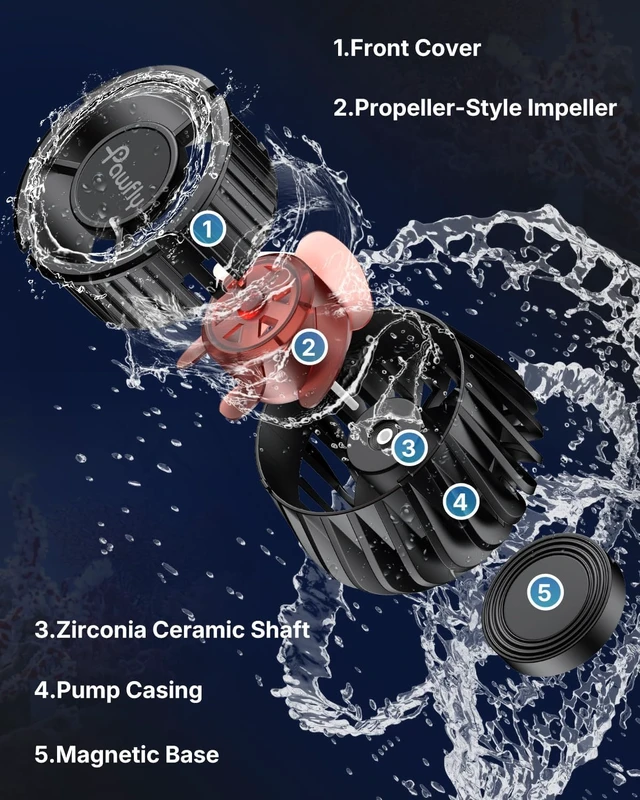 Alt view image 3 of 7 - 3400 GPH Aquarium Wave Maker, DC 24V 20W Circulation Pump with Magnetic Base Power Head for 50-450 Gallon Freshwater & Saltwater Tanks