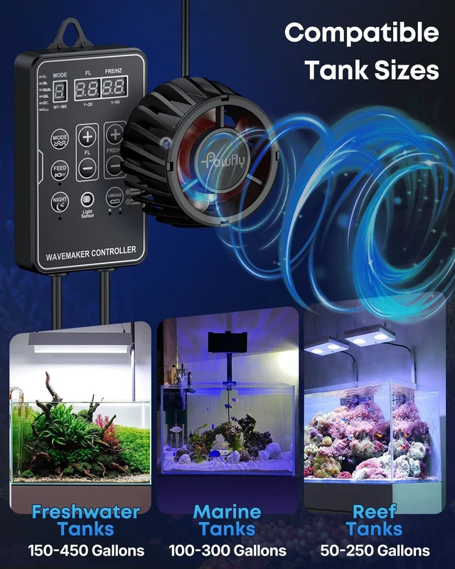 Alt view image 2 of 7 - 3400 GPH Aquarium Wave Maker, DC 24V 20W Circulation Pump with Magnetic Base Power Head for 50-450 Gallon Freshwater & Saltwater Tanks