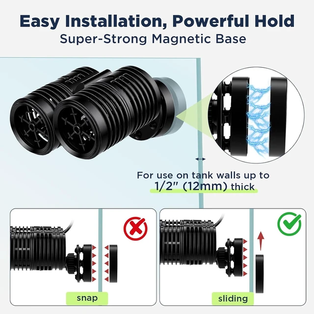 Alt view image 5 of 7 - 2114 GPH Aquarium Wave Maker, Submersible Circulation Pump with Magnetic Mount for 60-150 Gallon Tanks Freshwater & Saltwater