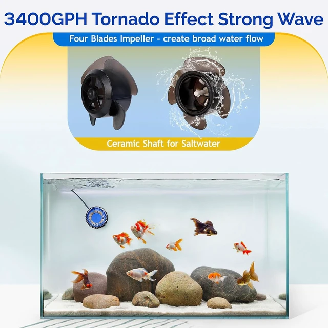 Alt view image 7 of 7 - 3400 GPH Strong Magnetic DC Wave Maker with Guard & Controller Adjustable Aquarium Circulation Pump for 75-220 Gallon Freshwater & Saltwater Tanks