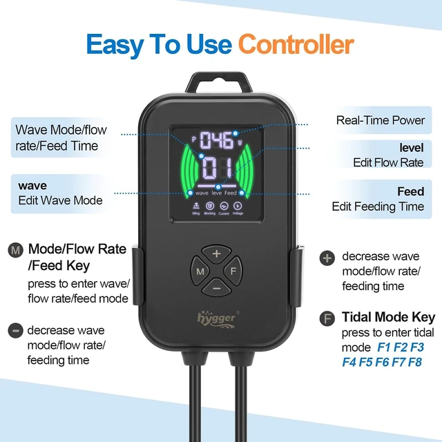 Alt view image 2 of 7 - 2000 GPH Crossflow Gyre Wavemaker with Adjustable Direction & Flow, 5 Wave Modes & Tidal Mode Magnetic Circulation Pump with Controller for Saltwater Coral Reef Tanks