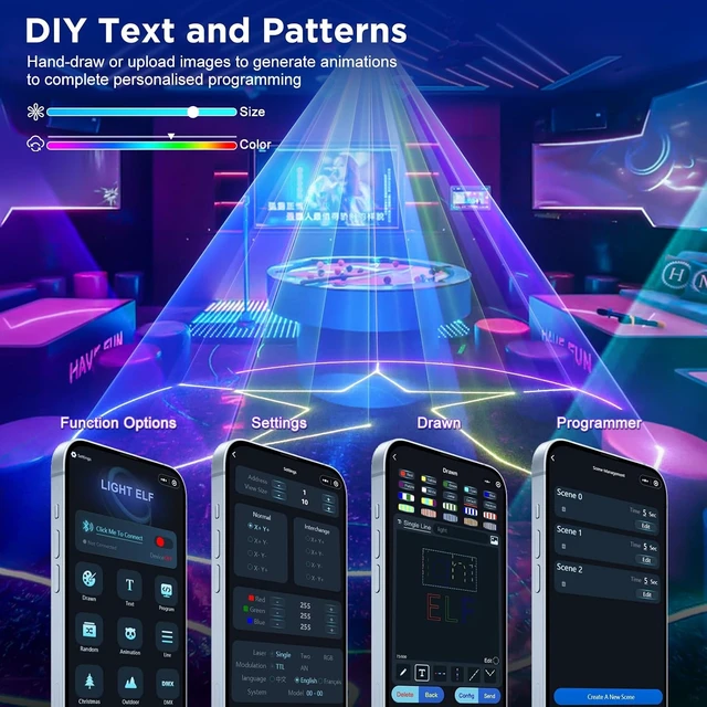 Alt view image 4 of 7 - 3D Animation DJ Party Laser Light with Multiple Control Functions Manual Graffiti, Text Playback & Personalized Programming for DJ Parties, KTV Bars & Events2PCS