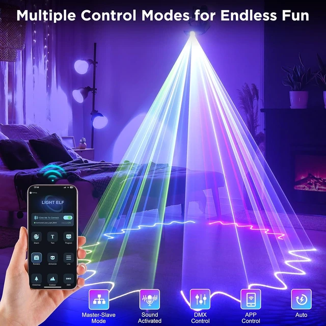 Alt view image 5 of 7 - 3D Animation DJ Party Laser Light with Multiple Control Functions Manual Graffiti, Text Playback & Personalized Programming for DJ Parties, KTV Bars & Events2PCS