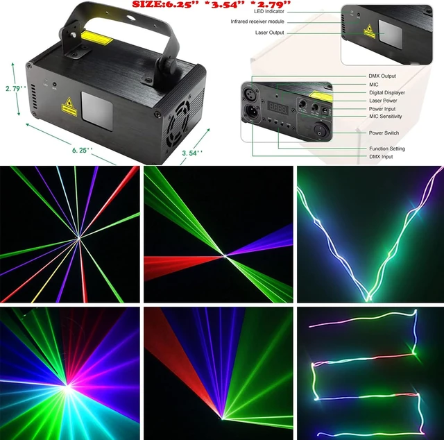 Alt view image 2 of 7 - Professional RGB Laser Party Lights with DMX512 Remote Control & Sound Activation Beam Effect Projector Lighting for Shows, KTV, Bars, Clubs, Dances & Mobile DJs