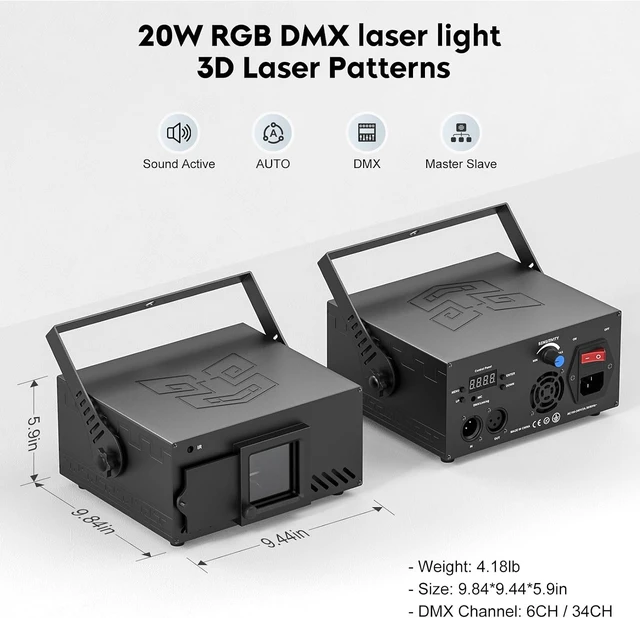 Alt view image 4 of 7 - RGB 3D Animation Beam Laser Party Lights with DMX512, Sound Activation & Remote Control Patterns for Festivals, Bars, Nightclubs, Weddings, Live Shows & Churches