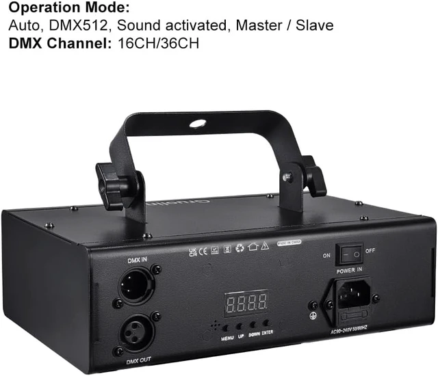 Alt view image 5 of 6 - RGB Full-Color Laser Stage Light with Music Sound Activation & DMX Control DJ Party Patterns Projector for Parties, Discos, Bars, Clubs & Stages
