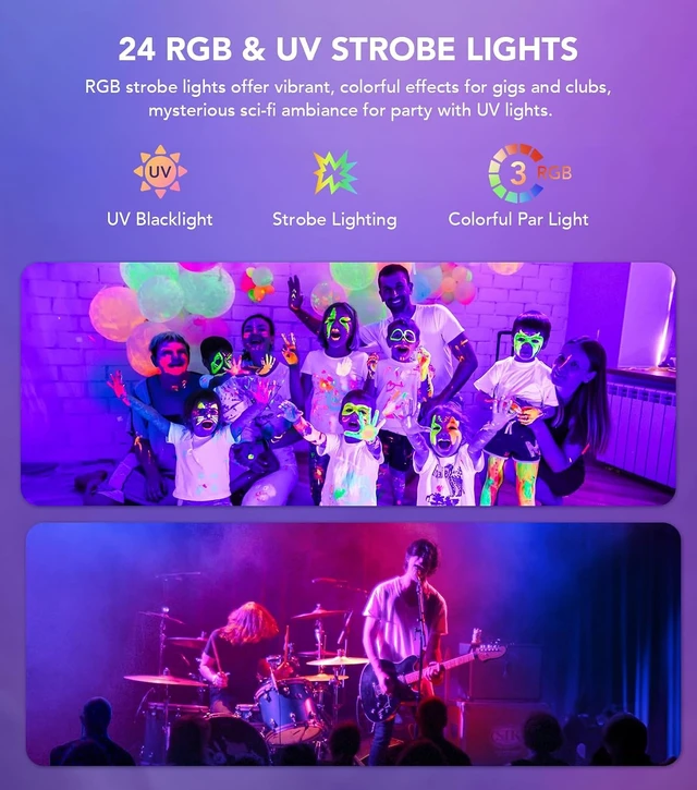 Alt view image 5 of 7 - Pro 6-in-1 Disco Party Lights with RGBW Strobes & Laser Shows