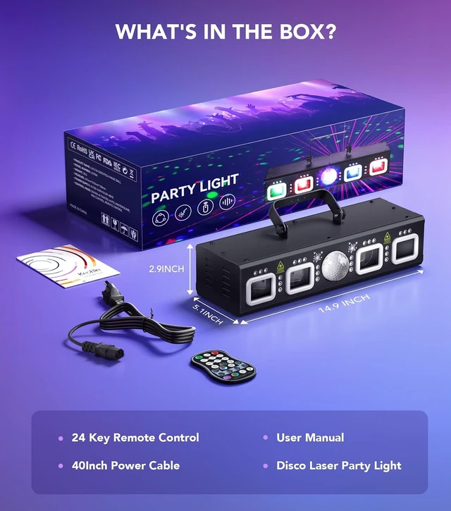 Alt view image 7 of 7 - Pro 6-in-1 Disco Party Lights with RGBW Strobes & Laser Shows